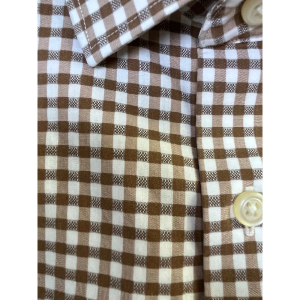 Banana Republic Grant Fit Shirt Mens Small Brown Gingham Non-Iron Cotton Stretch
